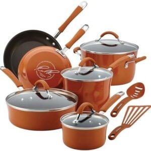 Rachael Ray Cucina Nonstick Cookware Pots and Pans Set, 12 Piece, Pumpkin Orange