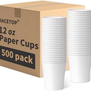 RACETOP [500 pack] Disposable Coffee Cups 12 oz, Paper Cups 12 oz, Hot Cups, Ideal for Hot Drinks, Coffee(white)