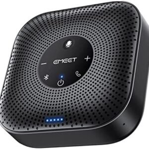 EMEET Conference Speakerphone M0 Plus, 4 AI Mics 360° Voice Pickup, Noise Reduction, USB C Speaker, Bluetooth Conference Speaker for 8 People w/Daisy Chain for 16 Compatible with Leading Software